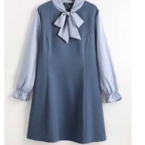 SHEIN Curve Plus Size 3X NWOT Flounce Sleeve Tie Neck Blue Dress